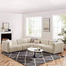 Modway Conjure Channel Tufted Upholstered Fabric 5 Piece L Shaped Sectional In Black Beige