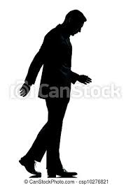 Ein geschäftsmann, der auf silhouette blickt. Ein kaukasischer geschäftsmann,  der silhouette fulllong im studio wandelt, | CanStock