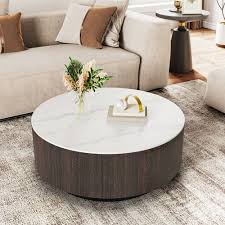 Modern White Drum Coffee Table With Storage