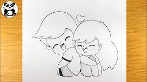 cute cartoon couple pencil sketch