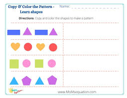 Shapes include circles, squares, rectangles, triangles, ovals and diamonds. Pattern Worksheets For Kindergarten Preschool Free Colorful Booklet Pdf Mom Sequation