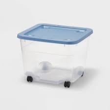 wheeled 50qt storage box shallow blue