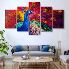 Peacock Oil Painting 5 Pieces Canvas