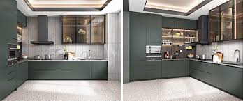 green lacquer handleless kitchen