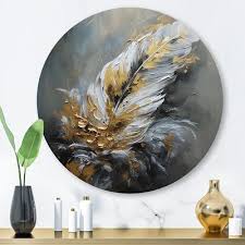 Iv Glam Feather Metal Round Wall Art