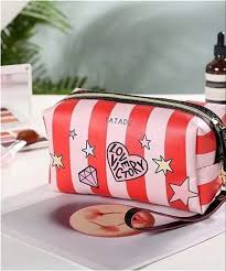 zipper pink silver shiny cosmetic pouch