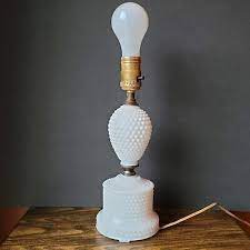 Vintage Milk Glass Hobnail Lamp Mid