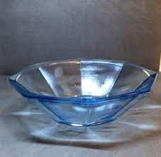 Art Deco Glass Bowl Blue Octagonal