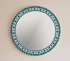 Mosaic Wall Mirror In Teal Green Round