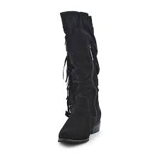 Womens Mudd Low Heel Fringe Boot Black