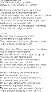 Old Time Song Lyrics For 04 The Old Rustic Bridge By The Mill