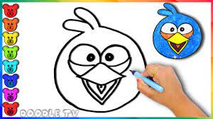 Glitter Blue Angry Bird colorful drawing | How to Draw Angry Bird (The Blues:Cool  with Ice)