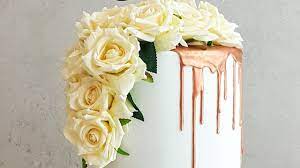 rose gold drip wedding cake