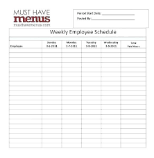 Availability Schedule Template Employee Weekly Work Schedule