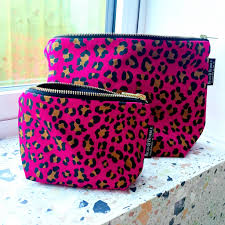 hot pink leopard print washable zip bag