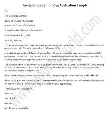 An invitation letter for visa is written by the company head to the employee of the company who has been chosen to send abroad. Invitation Letter For Visa Application Sample Template
