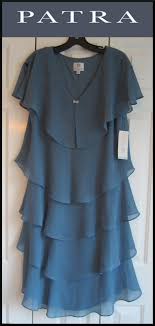 Patra Blue Chiffon Ruffled Layers Crystal Broach Style No 6206 Short Formal Dress Size 18 Xl Plus 0x