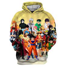 Explore the new areas and adventures as you advance through the story and form powerful bonds with other heroes from the dragon ball z universe. Dragon Ball Z Goku One Piece Luffy Uzumaki Naruto Fairy Tail Bleach 3d Hoodie Sportfire Store
