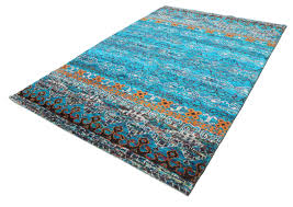 modern rug quito 190x290 handknotted silk turquoise blue blue