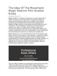 the idea of the movement magic realism film studies essay realism the idea of the movement magic realism film studies essay realism arts philosophical science