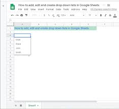 drop down lists in google sheets