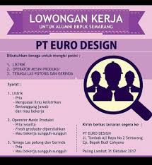 Share with email, opens mail client. Lowongan Kerja Pt Euro Design ð™ˆð™Šð™ƒð˜¼ð™ˆð™ˆð˜¼ð˜¿ ð™…ð˜¼ð™€ð™‰ð™ð˜¿ð™„ð™‰ 27 Oct 2017 Loker Atmago Warga Bantu Warga