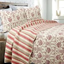 Red Tan Cotton Queen Quilt Bedding Set