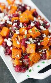 honey roasted ernut squash with cranberries and feta