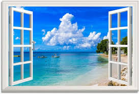 Window Ocean Picture Canvas Wall Art
