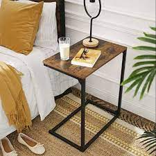 Brown Wooden C Shaped End Table For