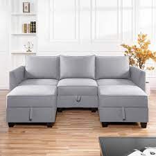 Modern Linen Couch With Storage Seats
