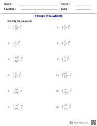 Exponent Worksheets