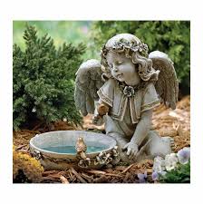 Bird Bath And Seated Angel Garden Statue