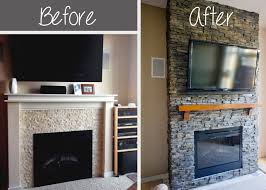 diy stacked stone fireplace