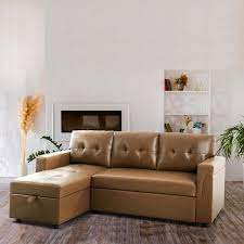 Naomi Home Perry Modern Sectional Sofa With Storage Chaise Color Mocha Fabric Air Leather