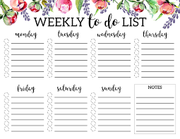 Floral Weekly To Do List Printable Checklist Template