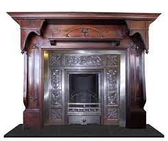 Art Nouveau Wood Fireplace Mantel Surround