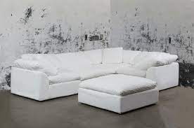 Sunset Trading Cloud Puff 5 Piece Slipcovered Modular L Shaped Sectional Sofa With Ottoman Performance Fabric White