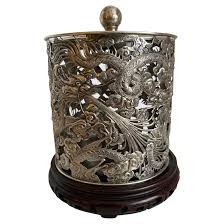 chinese export silver humidor on stand