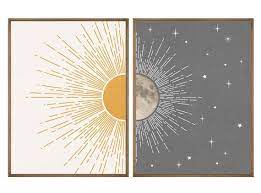 Printed Sun Moon Stars Boho Wall Art