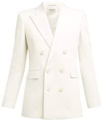 Saint Laurent Double Breasted Wool Blazer Womens White