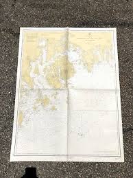 Vintage 1950s Nautical Chart Maine Frenchman Blue Hill
