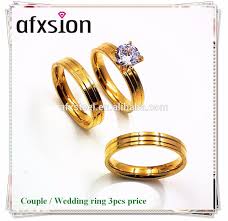 New Classic Private Design Gold Style Western Stainless Steel Couple Engagement Wedding Rings Sets For Men And Women 3pcs Price Buy Dubai Bride