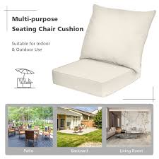 Deep Seat Chair Cushion Pads Set With Rope Belts For Indoor And Outdoor Beige