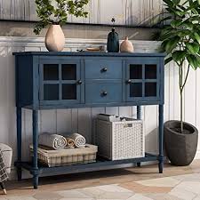 Extra long length perfect behind sofas, sectionals, as a dining room buffet, or under the tv Amazon Com P Purlove Console Table Buffet Table Sideboard Cabinet Table Rustic Buffet Cabinet With Two Storage Drawers Two Cabinets And Bottom Shelf For Living Room And Entryway Antique Navy Buffets
