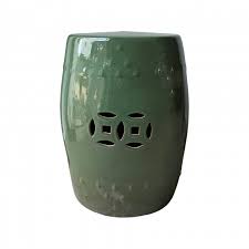 Dark Green Ceramic Drum Stool Just