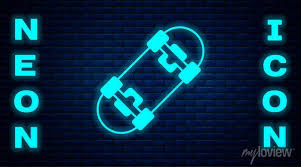 Glowing Neon Skateboard Icon Isolated