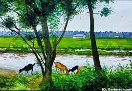 Riverside Landscape Watercolor