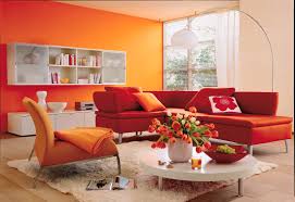 interior of living room with red sofa