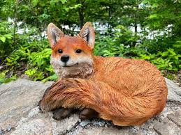 Red Fox Figurine Resting Statue Resin